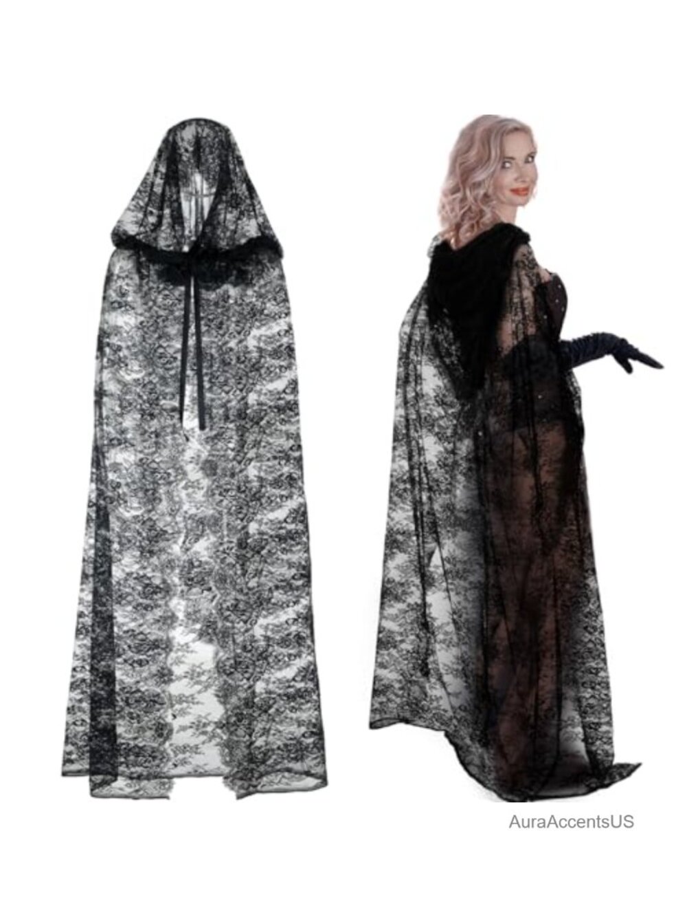 Halloween Witch Cape Lace Gothic Costume Womens Robe